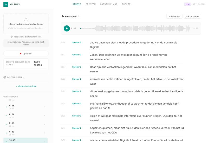 Murmel Studio met sprekersherkenning